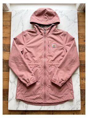 Pink Women's Wind Resistant Hooded Anorak Rain Coat Relaxed Fit L-XL